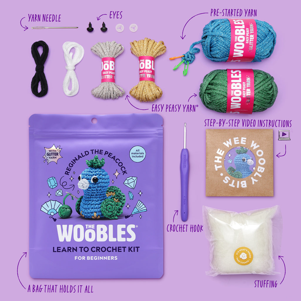 Reginald the Peacock Crochet Kit - A Craft That Clicks