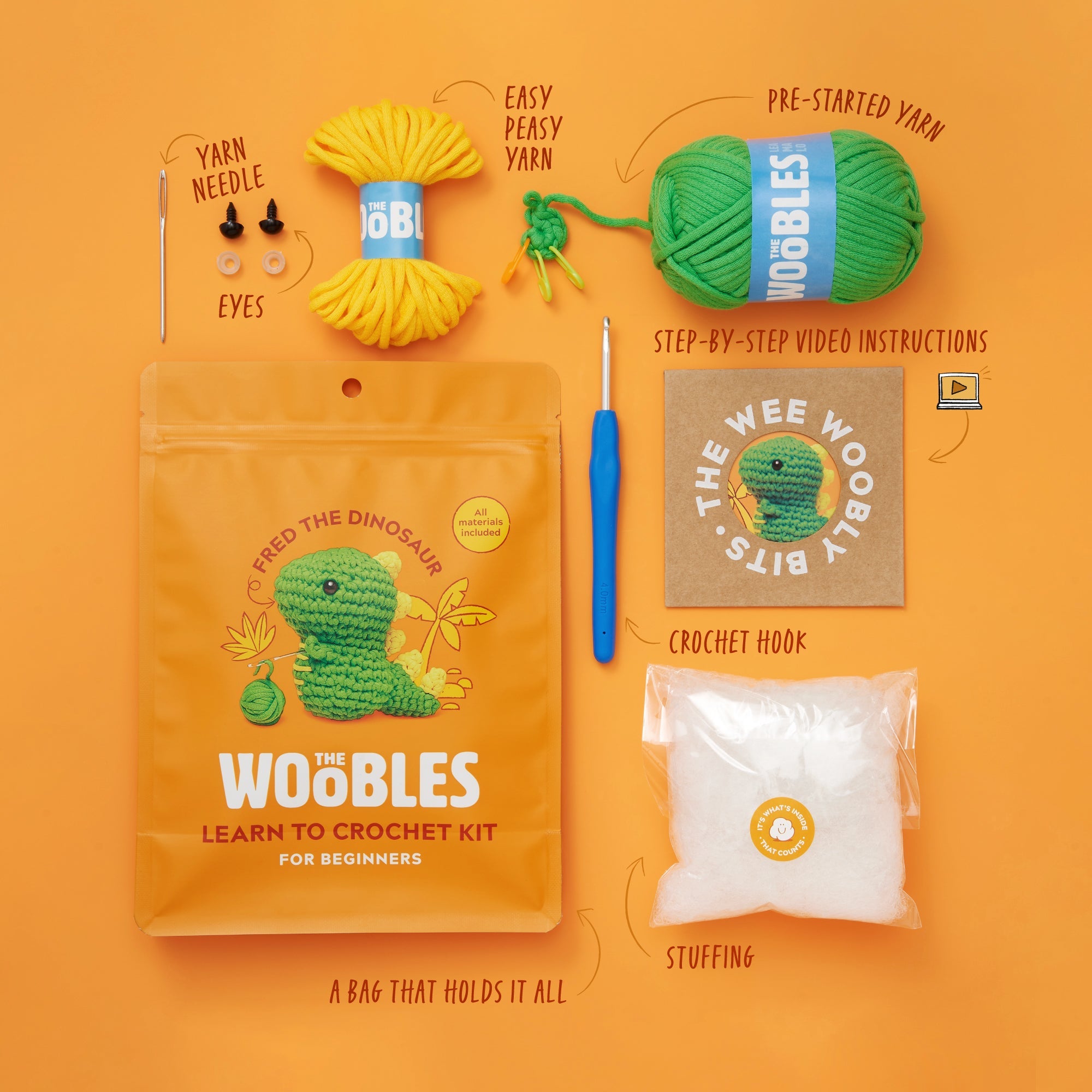 Fred the Dinosaur Crochet Kit - Learn Crochet Today